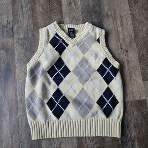 Gap Vintage Y2K 02' Boy’s Sweater Vest Size S 5/6 Yrs Yellow Diamond Pattern